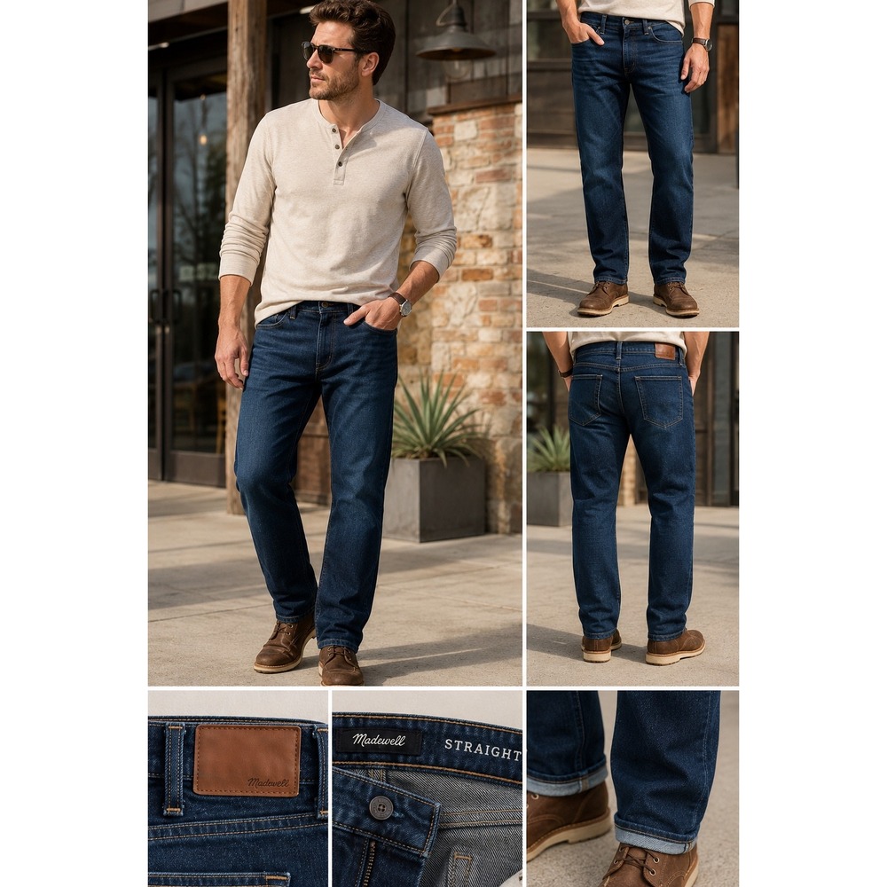 Madewell Men's Straight Jeans W38 L32 Dark Wash Stretch Denim 38x32